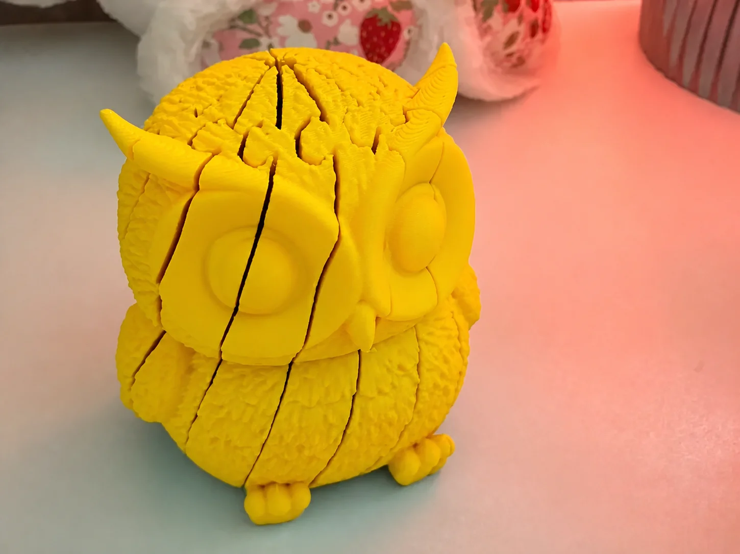 3D Baskı Hareketli Baykuş Figürü - Eklemli Flexi Oyuncak - Sarı