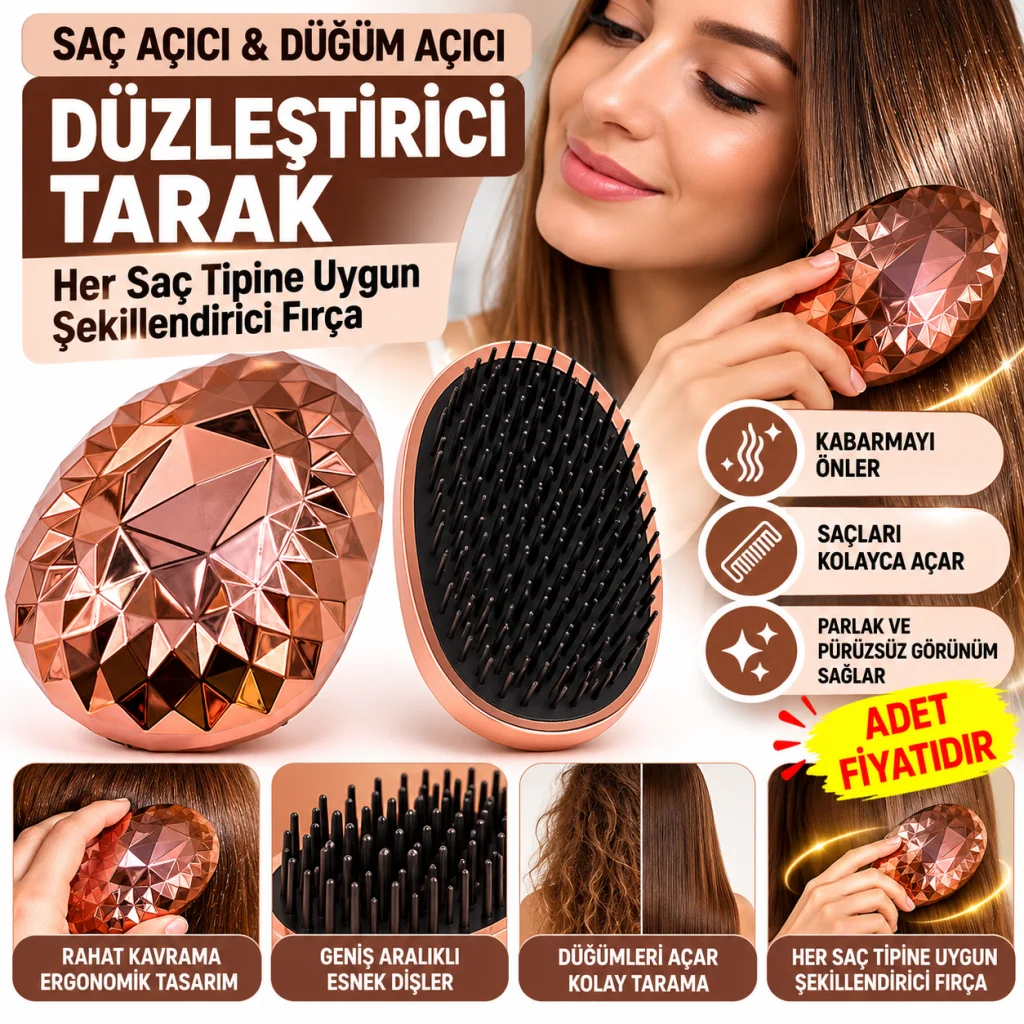 Rose Gold Saç Düzleştirici Tarak Geniş AralıklıHer Saç Tipine Uygun Fırçalı Saç Düzleştirici (adet fiyatıdır)