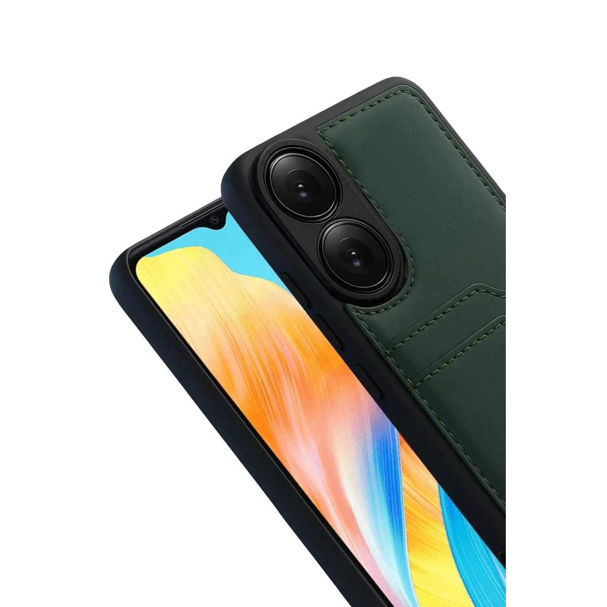 Oppo A38 Sara Kartvizitli Deri Kılıf - Yeşil görsel 3