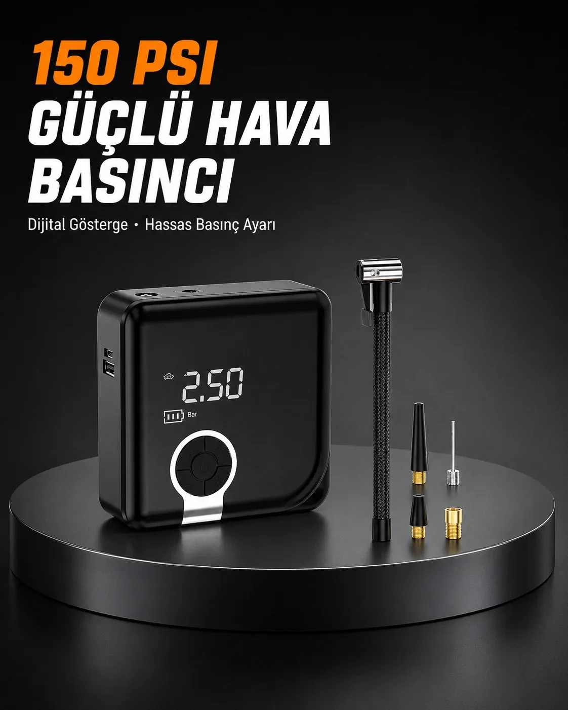 Dijital Ekranlı Diyafram Tip Kompresör 150 PSI Güçlü Motorlu