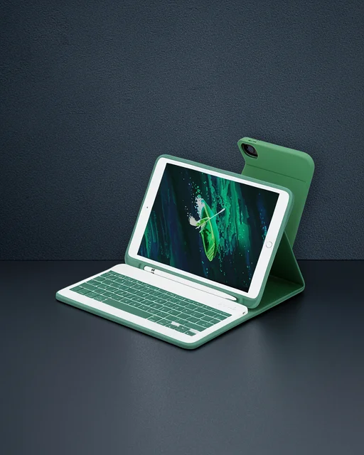 Apple İpad Pro 11 (2022) Kılıf Kc01 Smart Klavyeli Tablet Kılıfı - Koyu Yeşil