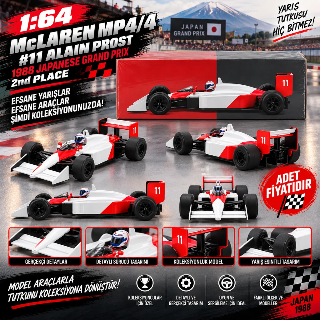 1/64 McLaren MP4/4 #11 Alain Prost 1988 Japanese Grand Prix 2nd Place (adet fiyatıdır)