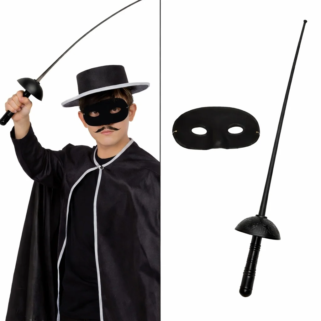 Zorro Kostüm Plastik Aksesuar Seti – Maske ve Kılıç (67 cm) görsel 2