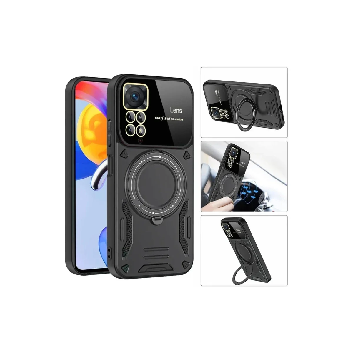 Xiaomi Redmi Note 11 Pro Kılıf Joy Lens Standlı Kapak - Kırmızı görsel 3