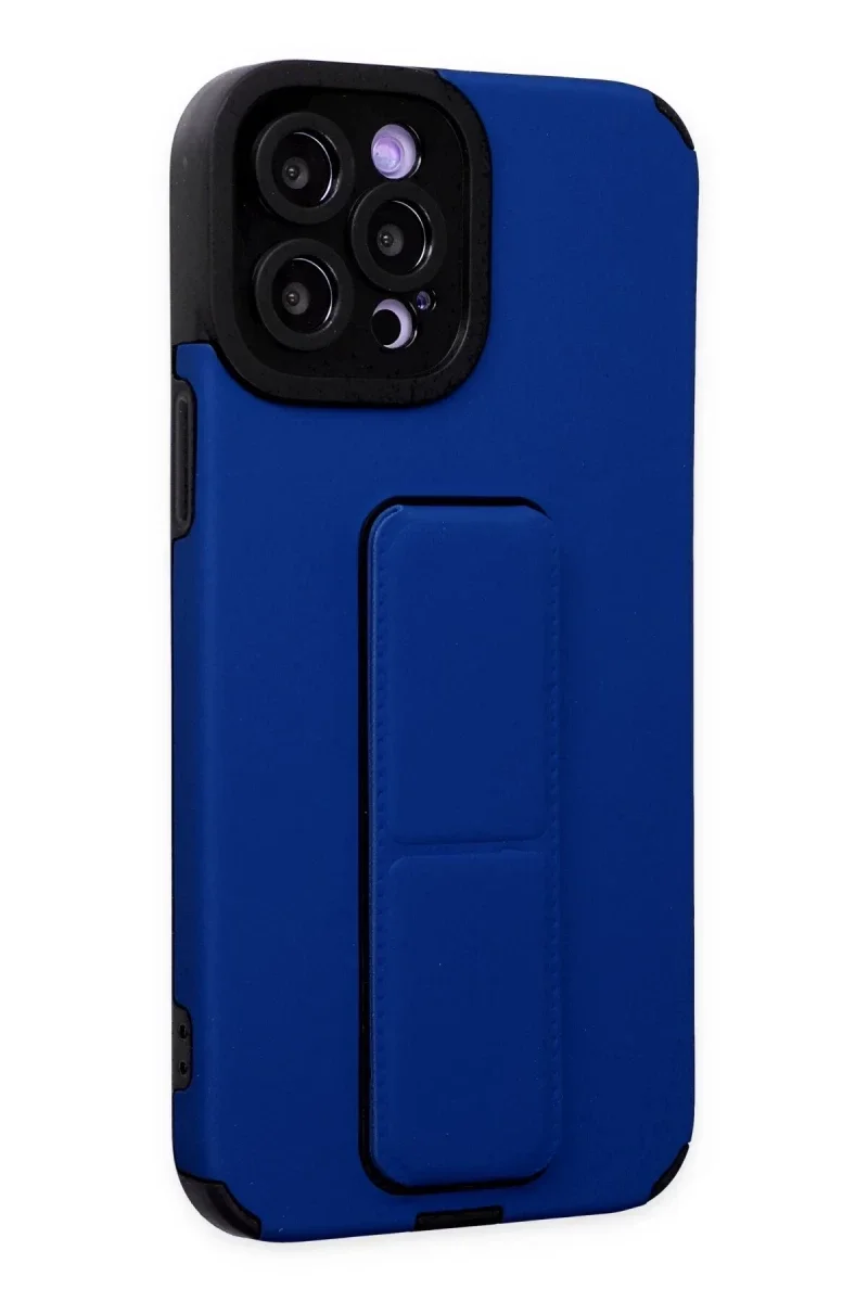 Apple iPhone 12 Pro Max Kılıf Mega Standlı Silikon - Mavi görsel 2