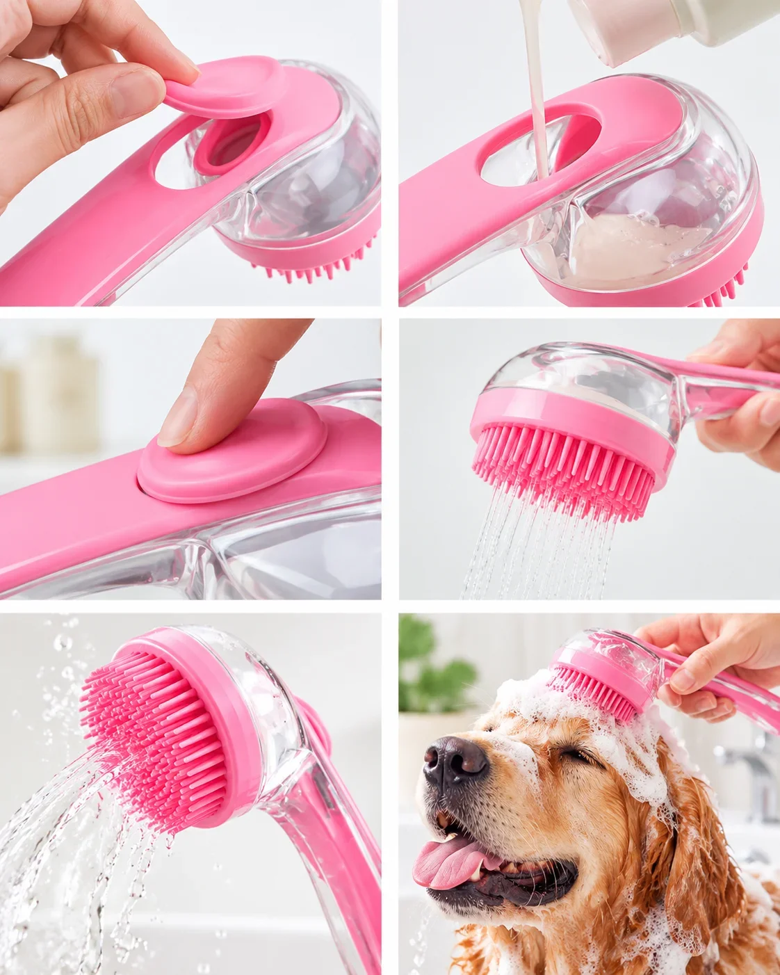 1. Yumuşak Silikon Uçlu Pet Banyo Fırçası Şampuan Hazneli Kedi Köpek Yıkama ve Masaj Tarağı görsel 2