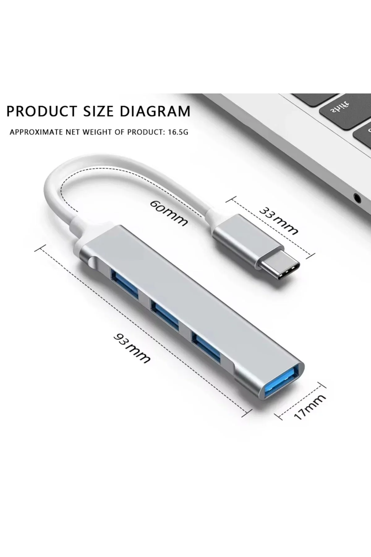 Type-C USB Çoklayıcı Hub | 1x USB 3.0 + 3x USB 2.0 | Yüksek Hızlı Dönüştürücü Adaptö görsel 2