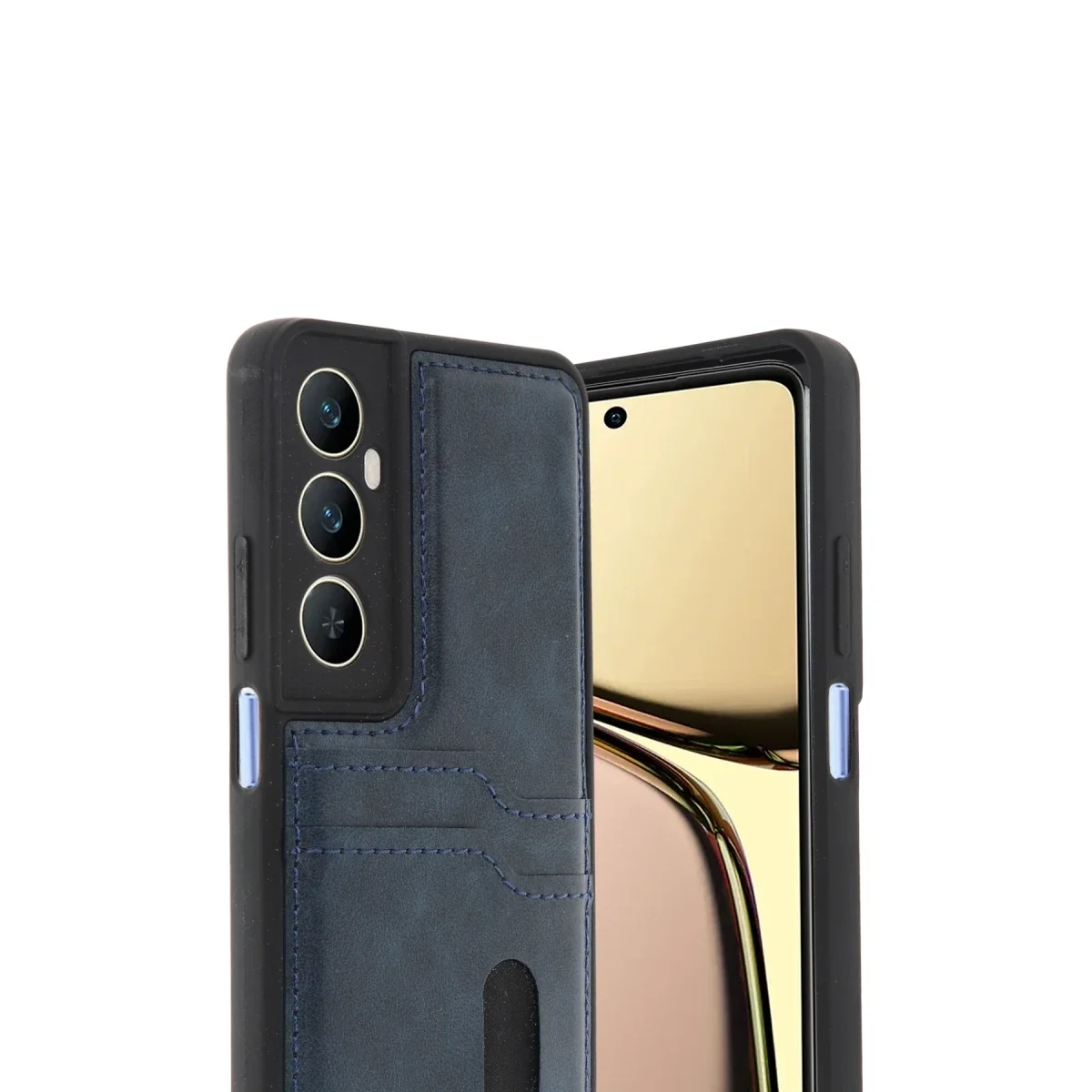 Realme C65 Sara Kartvizitli Deri Kılıf - Lacivert görsel 2