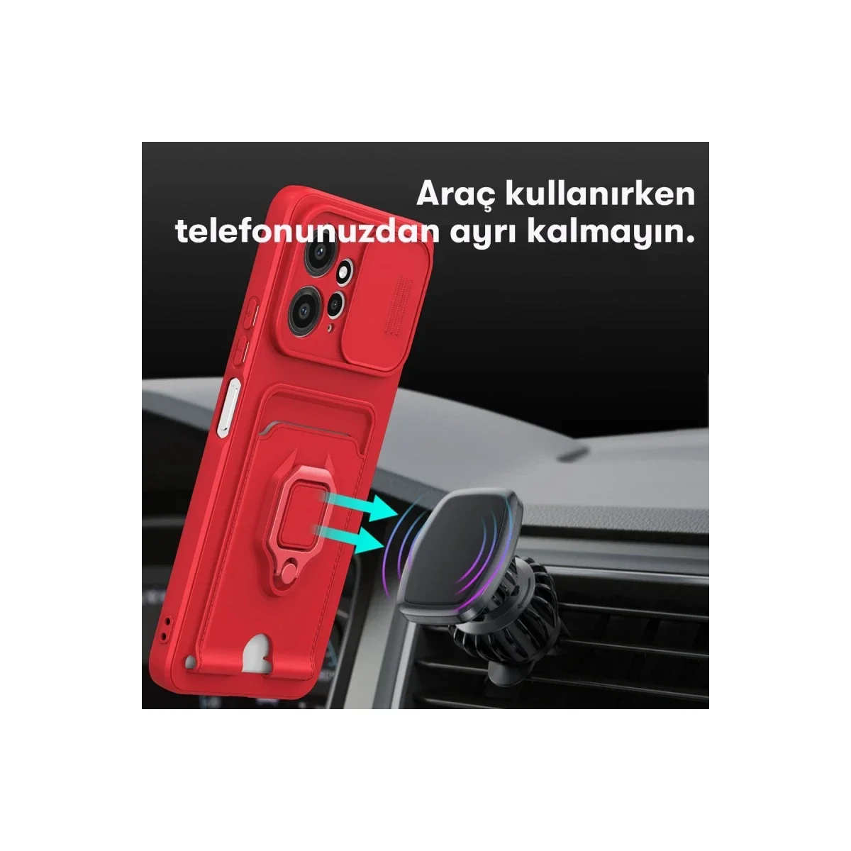 Xiaomi Redmi Note 12 4G Kılıf Zuma Kartvizitli Yüzüklü Silikon - Kırmızı görsel 3