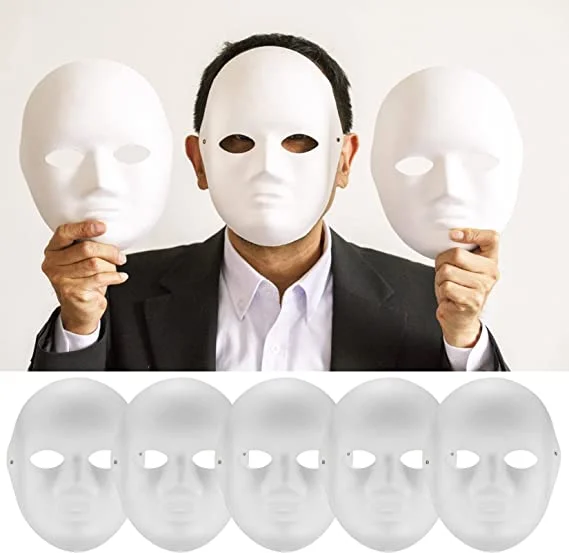 Beyaz Renk Boyanabilir Anonim Tam Yüz Cosplay Maske 24x18 cm görsel 5