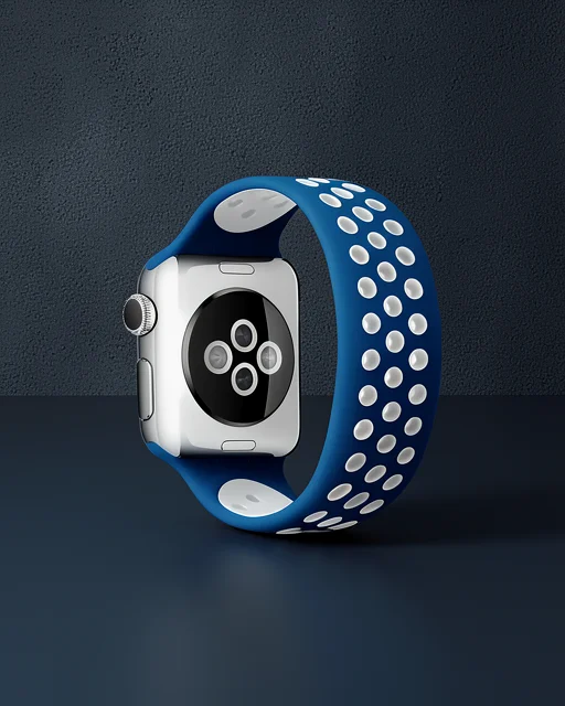 Apple Watch 42mm Ayarlı Delikli Silikon Kordon - Lacivert-beyaz