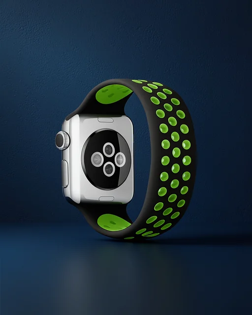 Apple Watch 38mm Ayarlı Delikli Silikon Kordon - Siyah-yeşil