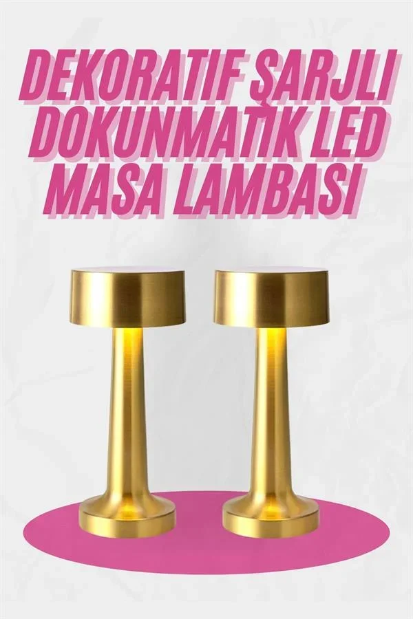 Altın Rengi Masa ve Gece Lambası Dokunmatik Şarjlı Masa Lambası görsel 2