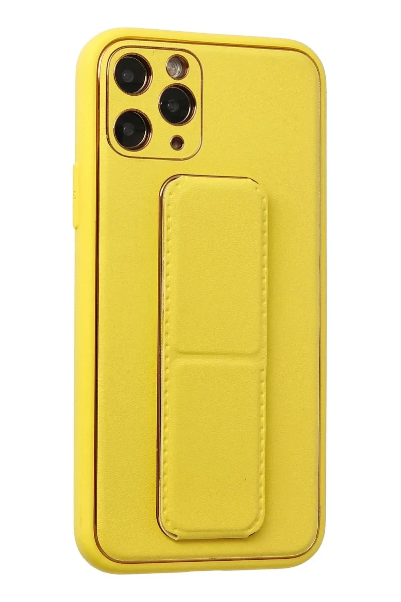 Apple iPhone 11 Pro Kılıf Coco Deri Standlı Kapak - Sarı görsel 2
