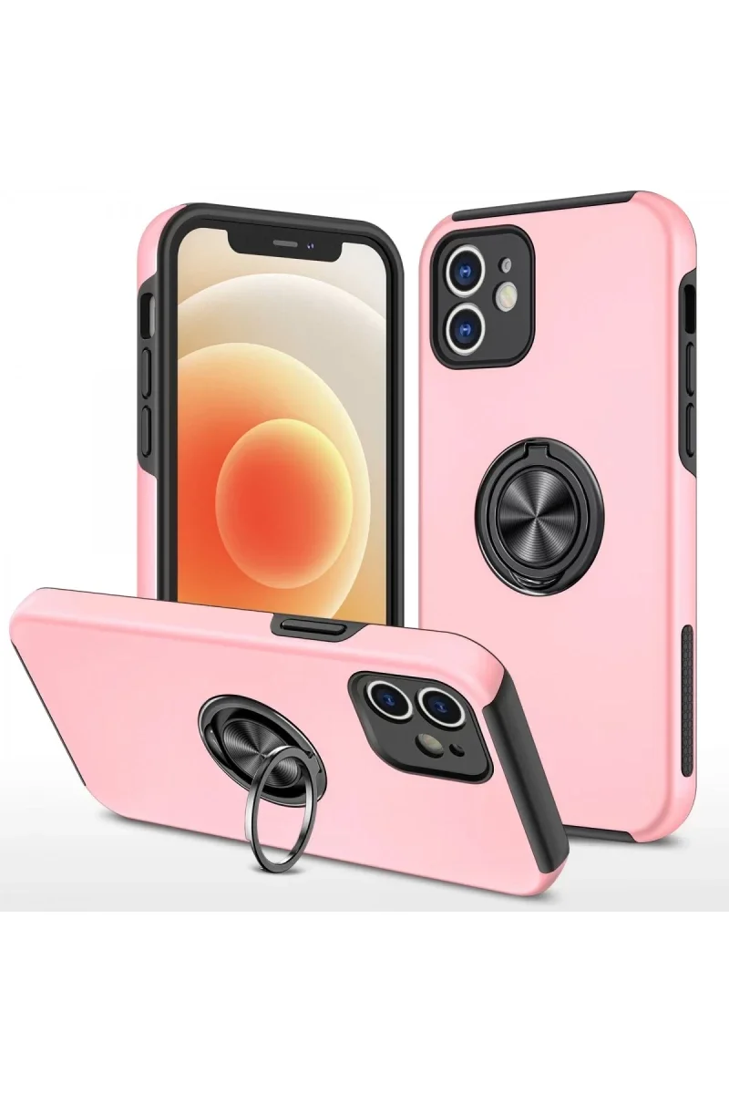 Apple iPhone 12 Kılıf Elit Yüzüklü Kapak - Pembe