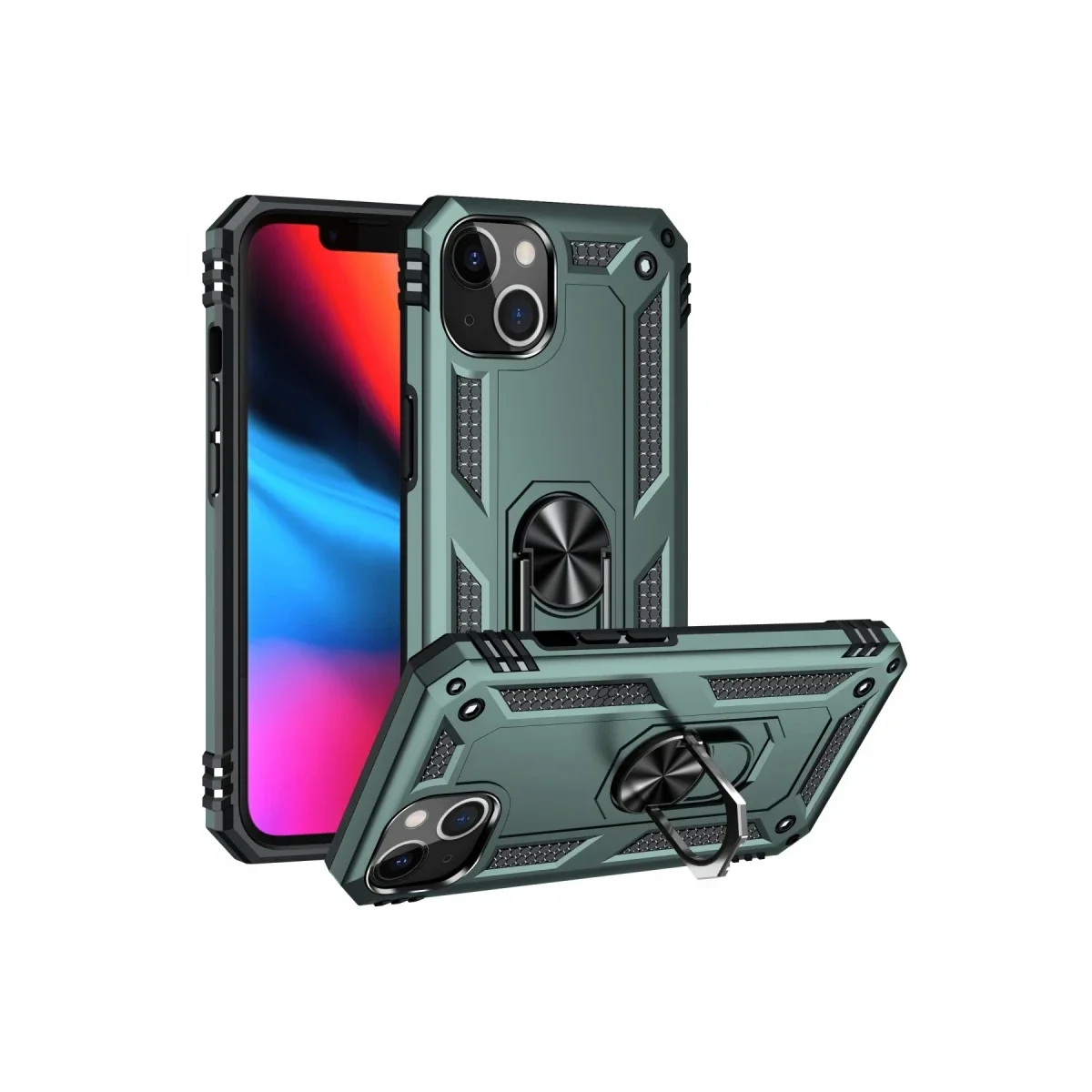 Apple iPhone 13 Kılıf Sofya Yüzüklü Silikon Kapak - Yeşil görsel 2