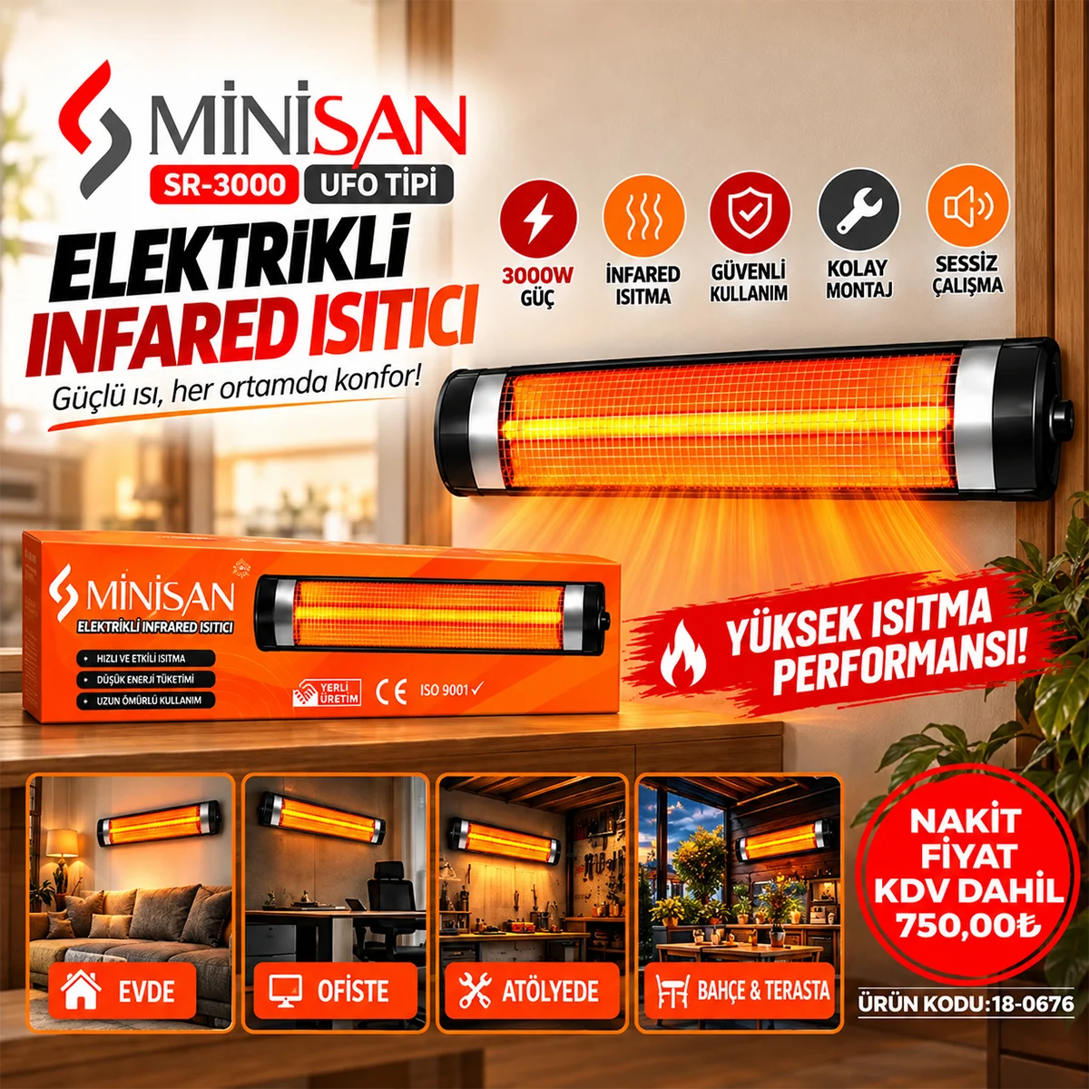 Ufo Tipi) Elektrikli Isıtıcı Infared Soba ( 3000W) görsel 4