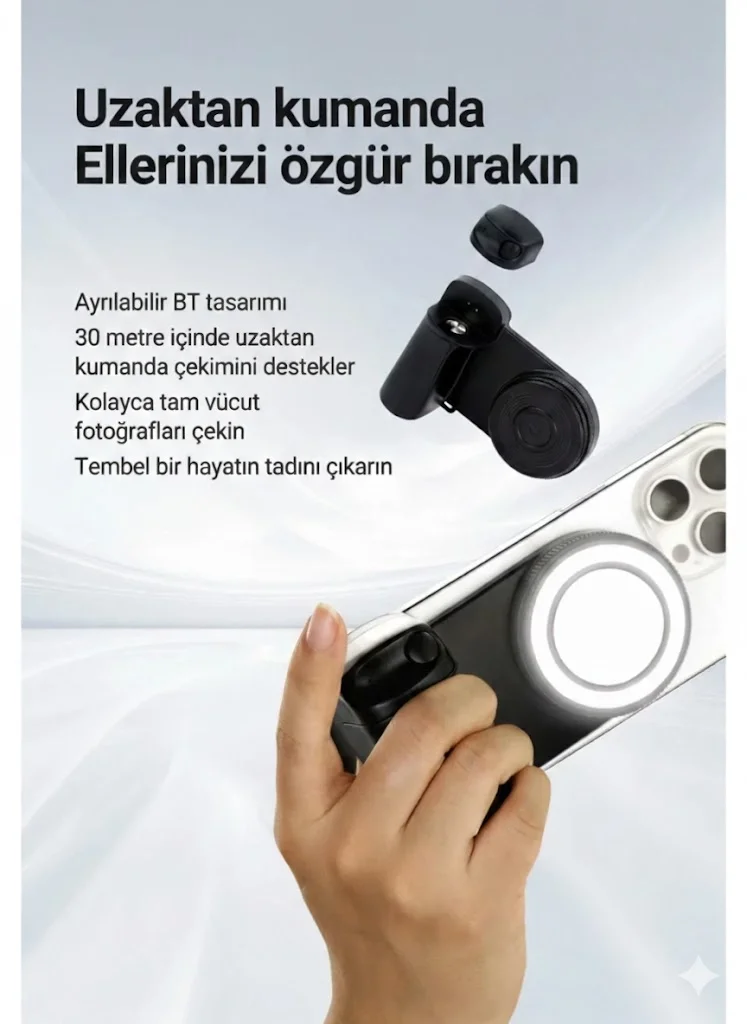 Bluetooth Manyetik Telefon Yapıştırma Kavrama Halka Dolgu Işığı ile Magsafe Selfie Klips görsel 3