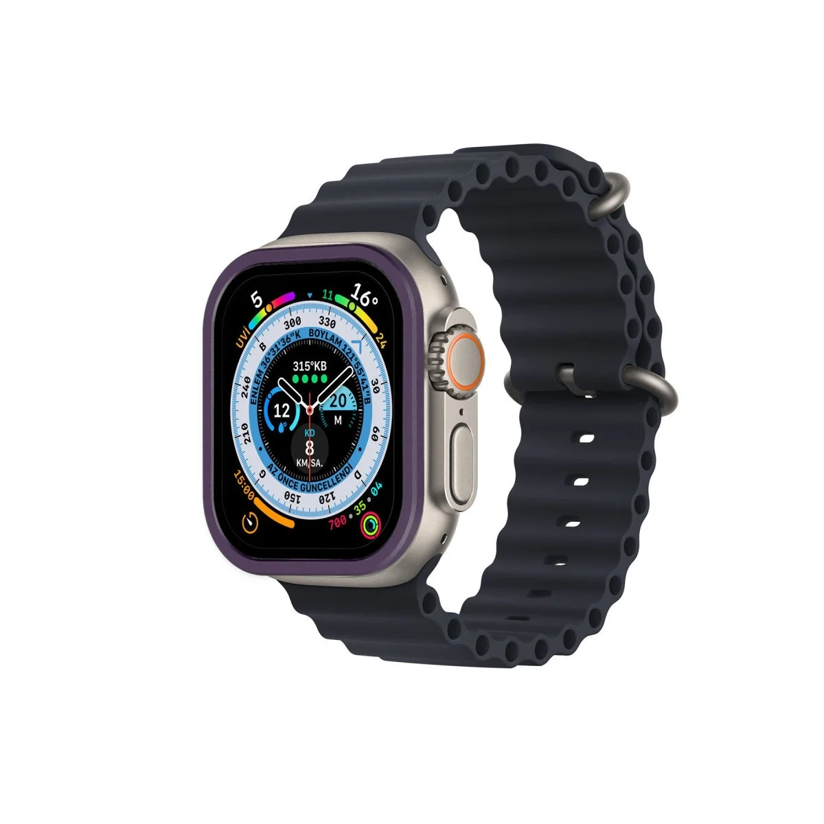 Apple Watch Ultra 49mm Alünyum Kasa Cam Ekran Koruyucu - Mor görsel 2
