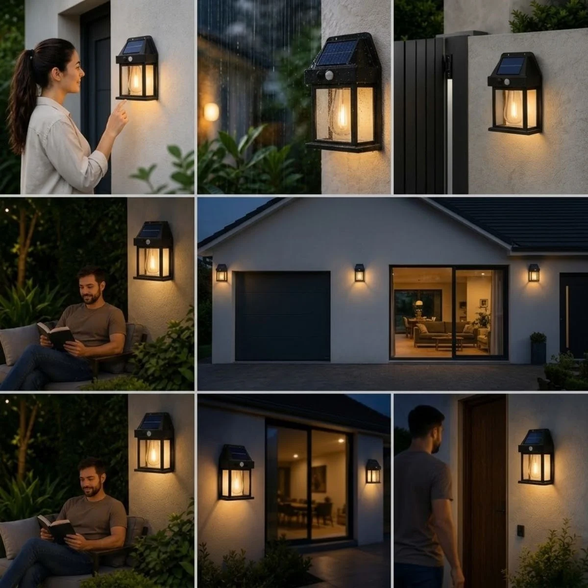 Ampul Model 3 Modlu Solar LED Duvar Lambası, Güneş Enerjili, Şarjlı Kablosuz Dış Mekân Apliği, Bahçe ve Kapı Lambası görsel 2