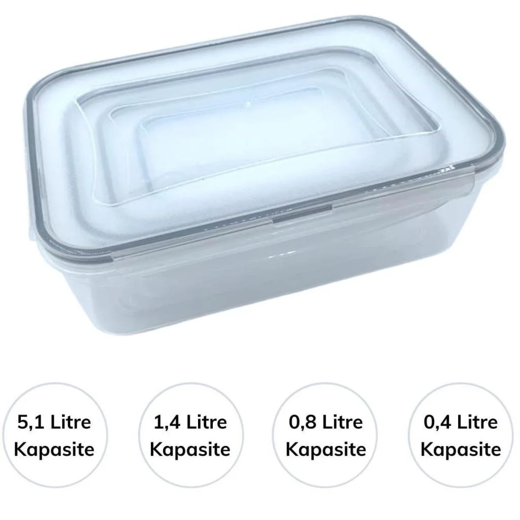 4lü İç İçe Sızdırmaz Contalı Kilitli Kapaklı Plastik Erzak Saklama Kapları LC315 görsel 2