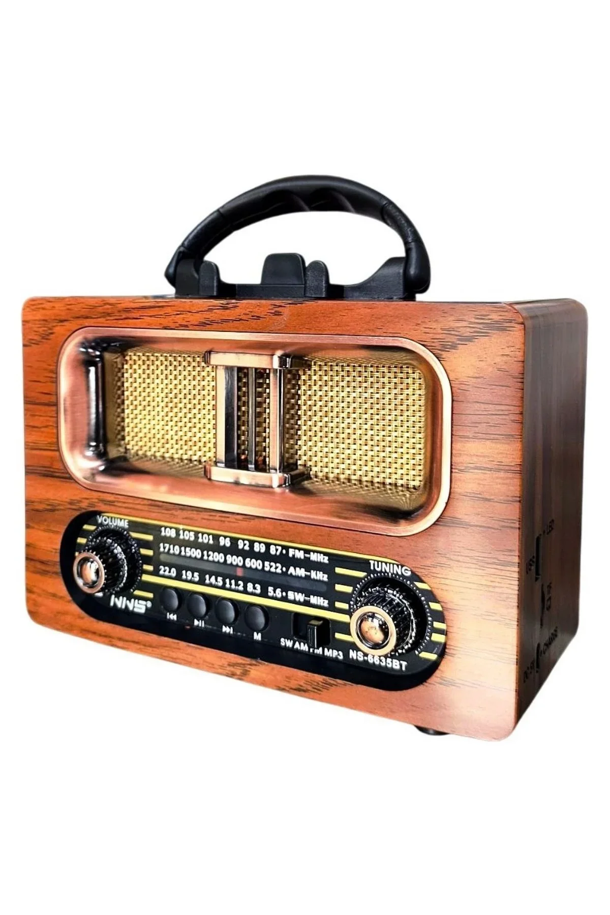 Büyük Boy Retro, Nostaljik, Ahşap Tasarım Bluetooth Hoparlörlü, Şarjlı, Taşınabilir FM/AM Destekli Radyo NS-6635 görsel 6