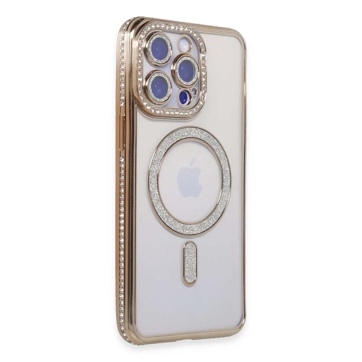 Apple iPhone 15 Pro Max Kılıf Joke Simli Magneticsafe Kılıf - Gold