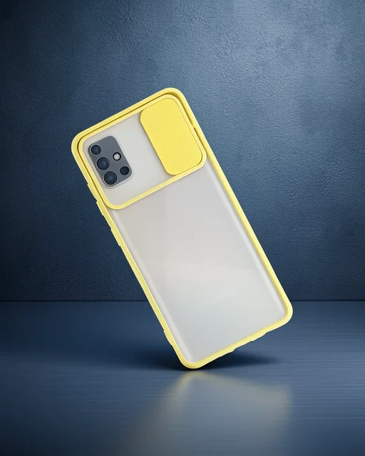 Samsung Galaxy A71 Kılıf Palm Buzlu Kamera Sürgülü Silikon - Sarı