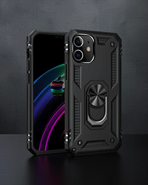 Apple İphone 12 Mini Kılıf Sofya Yüzüklü Silikon Kapak - Siyah
