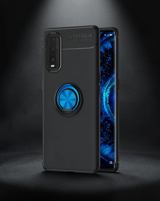Oppo Find X2 Kılıf Range Yüzüklü Silikon - Siyah-mavi