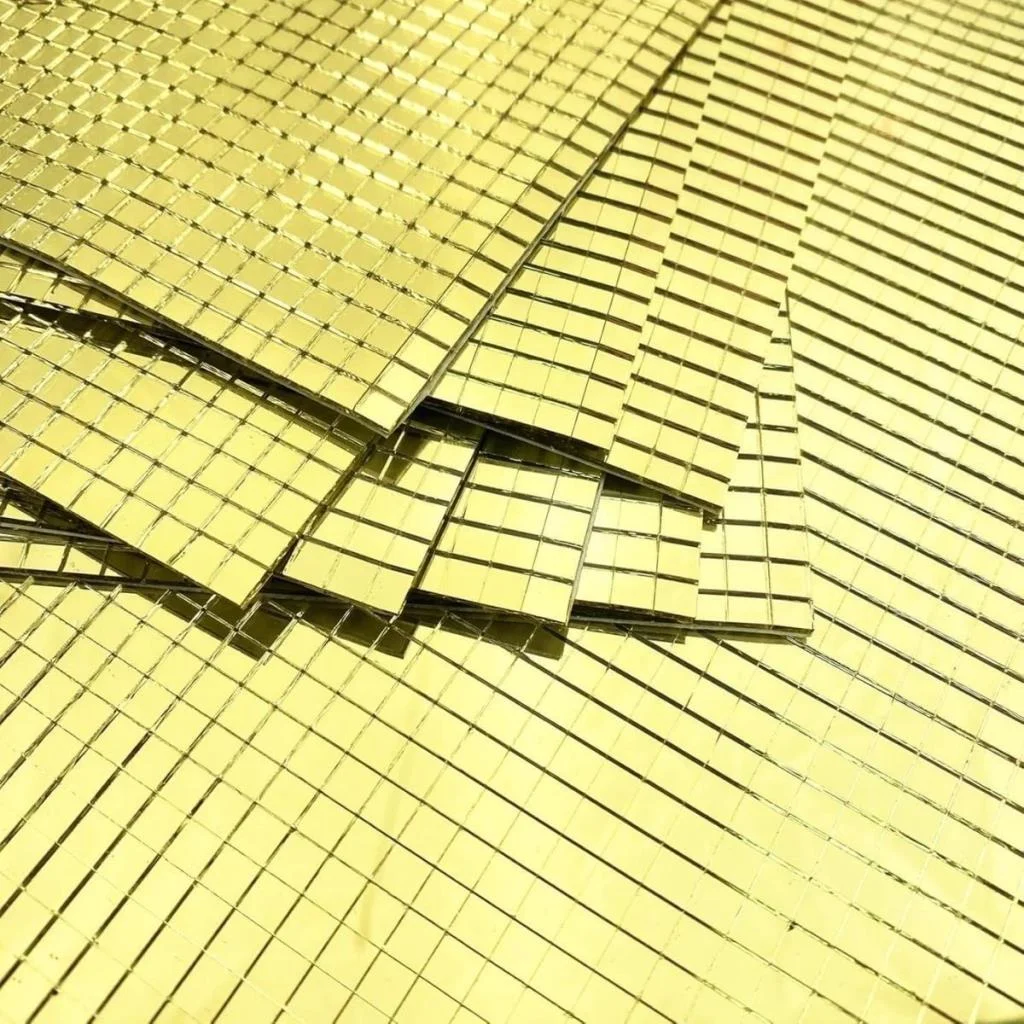Kare Gold Cam Mozaik Fayans Çıkartmaları El İşi Kare Cam Fayans Kendinden Yapışkanlı Aynalı Dekor Panel 30x30 Cm görsel 4