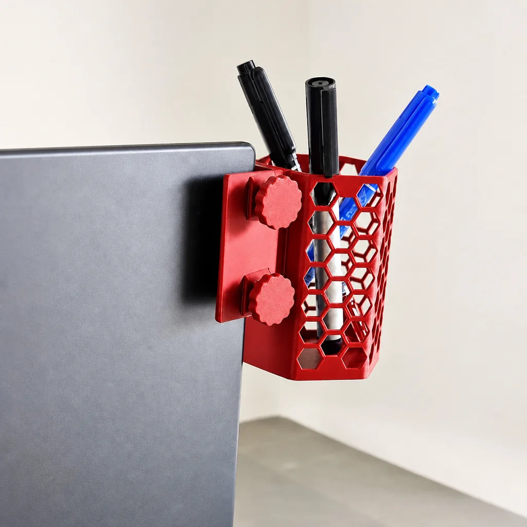 3D Baskı Monitor Kalemlik - Petek Desenli Laptop Kenar Altıgen Kalemlik-Kırmızı görsel 2