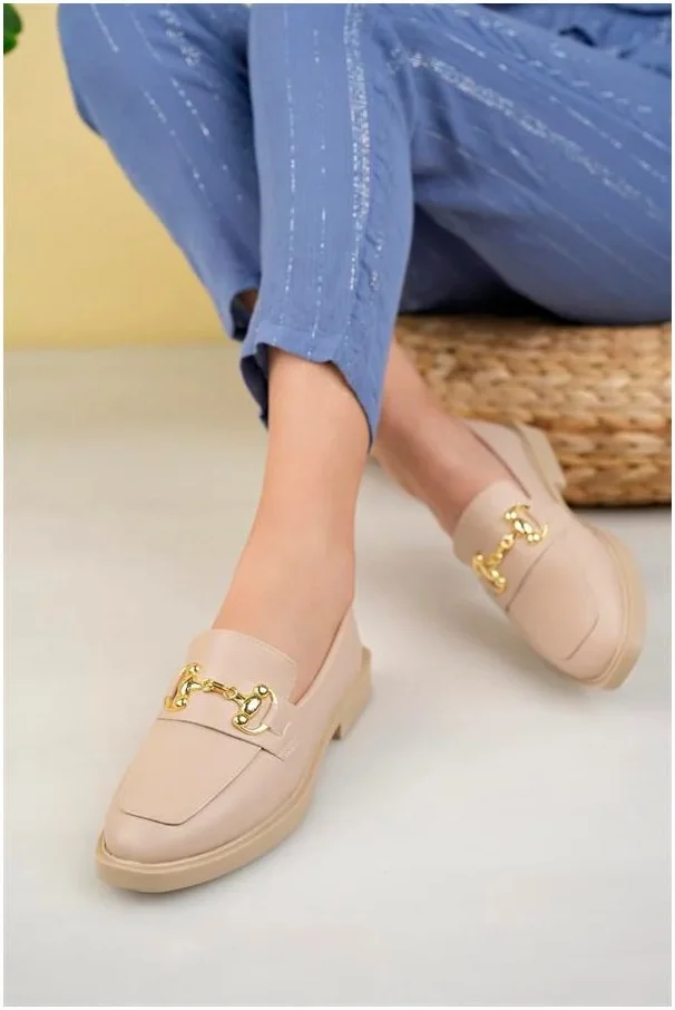 Kadın Loafer Tokalı Ayakkabı Ayakkabı Topuklu Taban Kalın Cilt Casual Ofis Deri görsel 2
