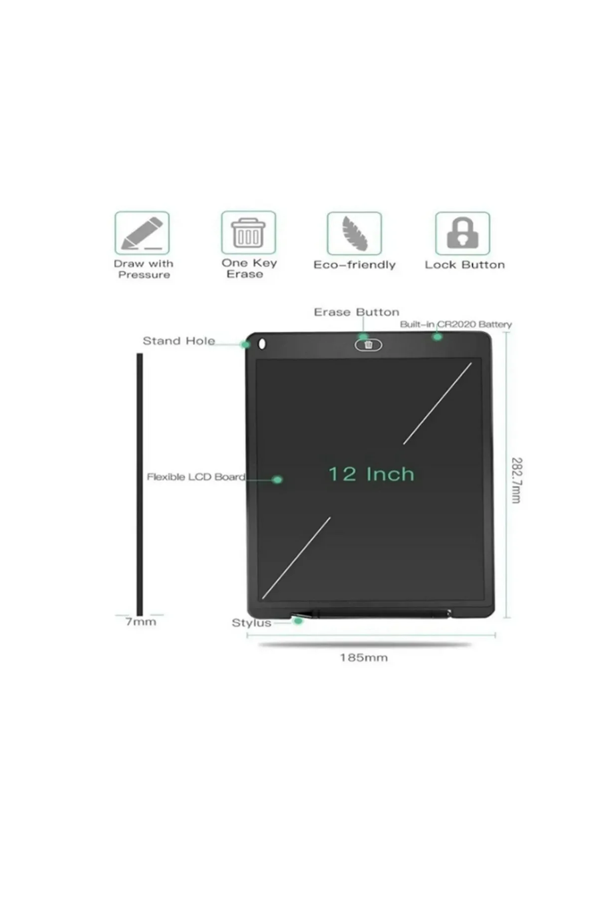 12 Inc Renkli Lcd Grafik Dijital Kalemli Çizim Tableti Yazı Tahta Not Yazma Eğitim Tableti Kırmızı görsel 4