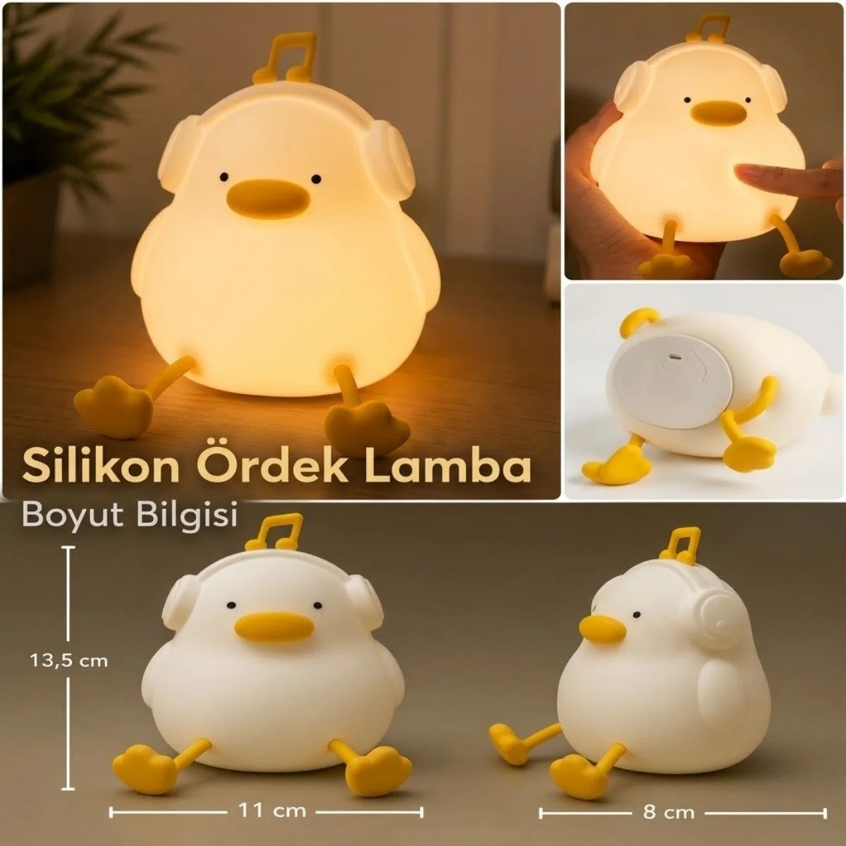 Vurmalı 7 Renkli Silikon Ördek LED Masa Lambası, Müzisyen Tasarımlı, Dokunmatik Renk Değiştiren Dekoratif USB Gece Lambası görsel 5