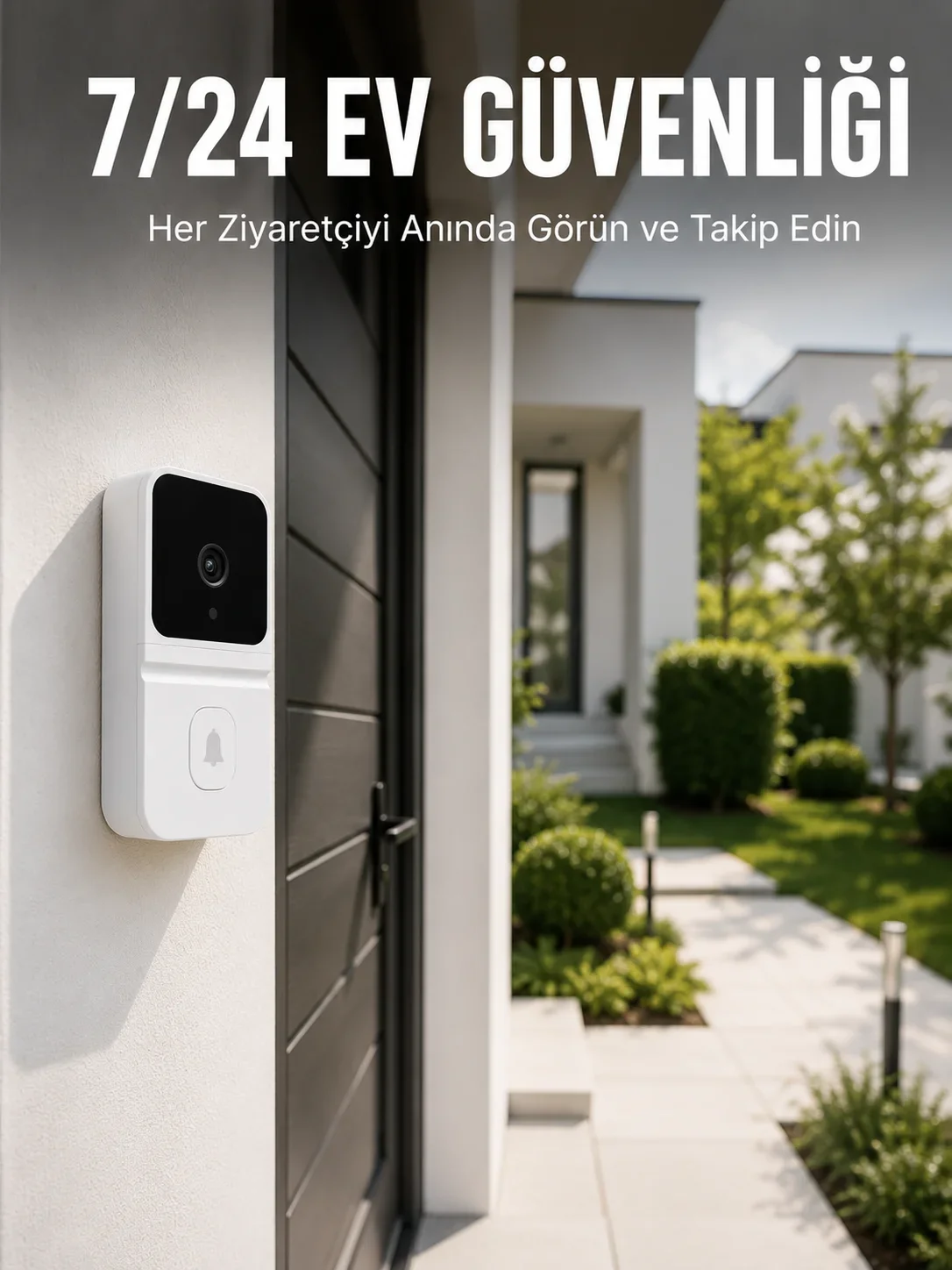 Kablosuz Beyaz Akıllı Kapı Zili Wi-Fi Bağlantılı HD Kameralı Ev Güvenlik Siste