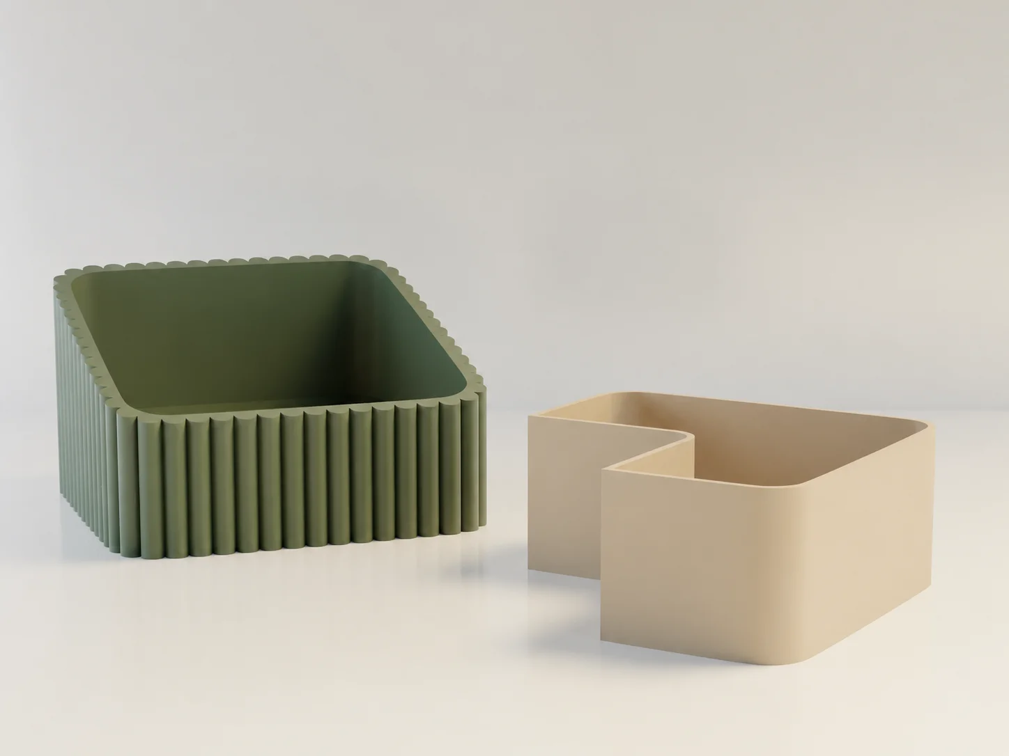3D Baskı Fıstık Kasesi - Çift Hazneli Kabuk Ayırıcı Sunum Kasesi - Yeşil Bej görsel 2