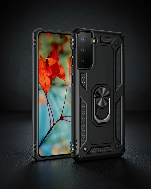 Samsung Galaxy S21 Kılıf Sofya Yüzüklü Silikon Kapak - Siyah
