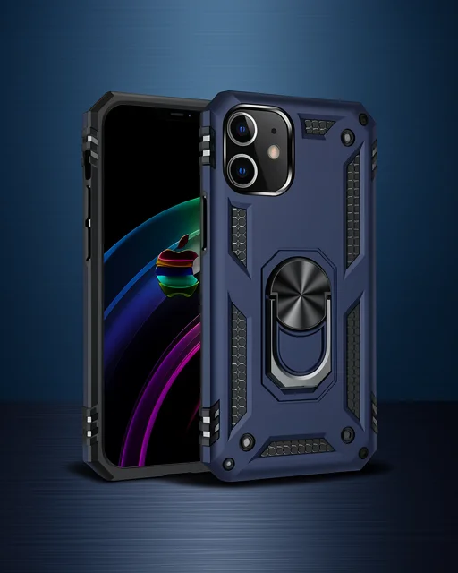 Apple İphone 12 Kılıf Sofya Yüzüklü Silikon Kapak - Lacivert