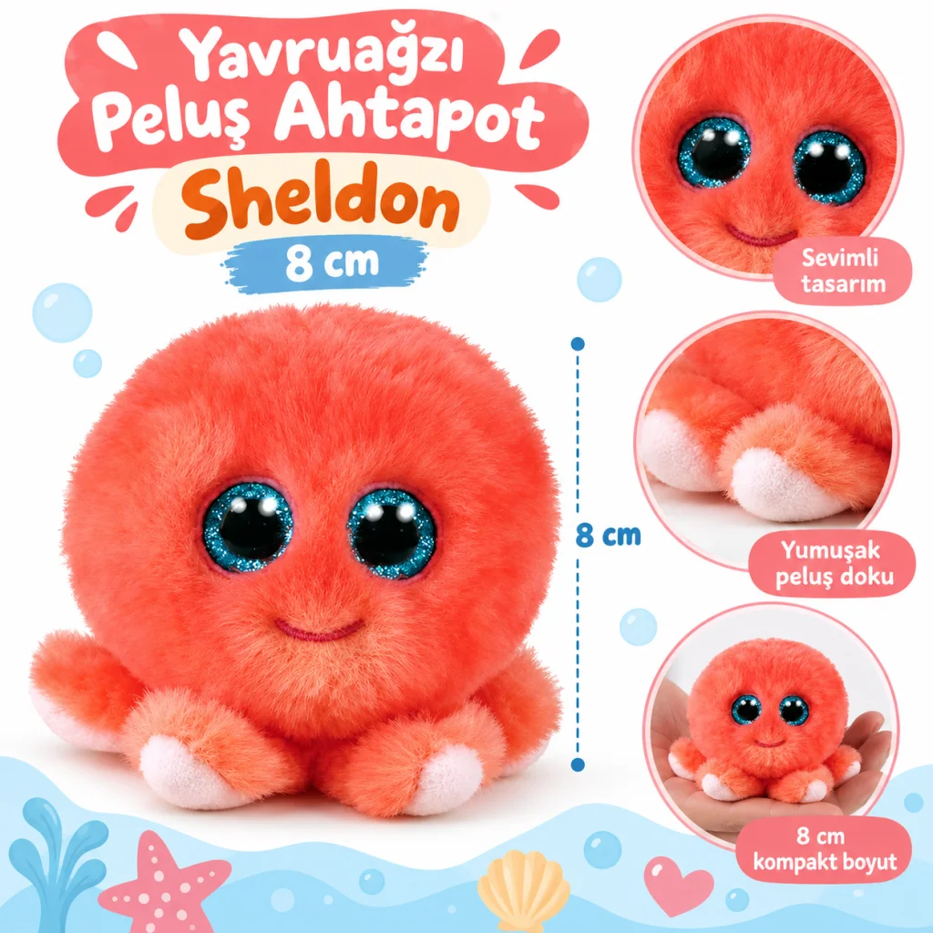 Yavruağzı Peluş Ahtapot Sheldon 8 cm