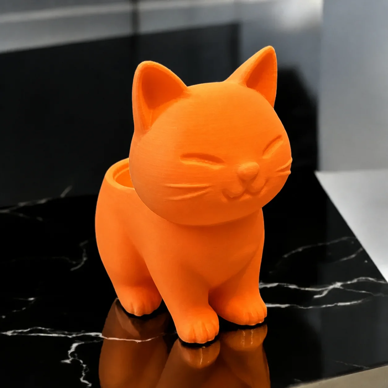 3D Baskı Sevimli Kedi Saksı - Figürlü Sukulent Saksısı-Turuncu görsel 2