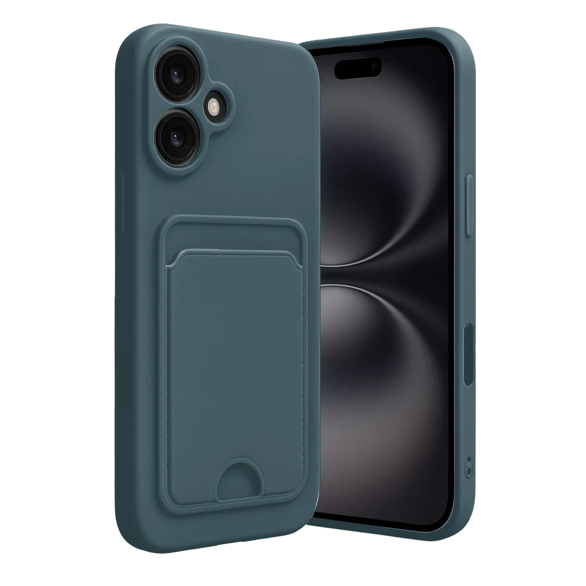 Apple iPhone 16 Kılıf Kelvin Kartvizitli Silikon - Koyu Yeşil