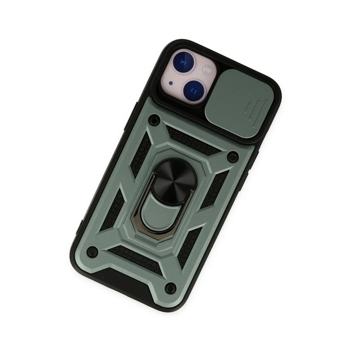 Apple iPhone 14 Kılıf Pars Lens Yüzüklü Silikon - Yeşil görsel 3