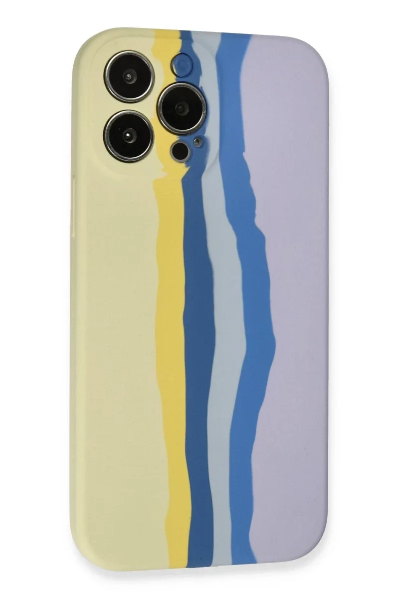 Apple iPhone 13 Pro Kılıf Ebruli Lansman Silikon - Sarı-Lila görsel 3