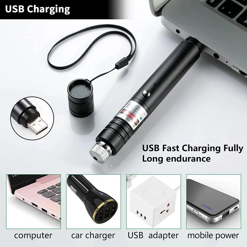 100MW Desen Başlıklı USB Şarjlı Yeşil Lazer Pointer görsel 3