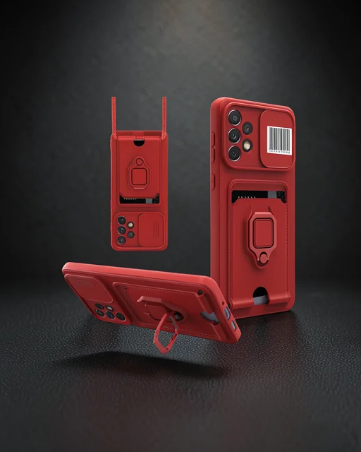 Samsung Galaxy A33 5g Kılıf Zuma Kartvizitli Yüzüklü Silikon - Kırmızı
