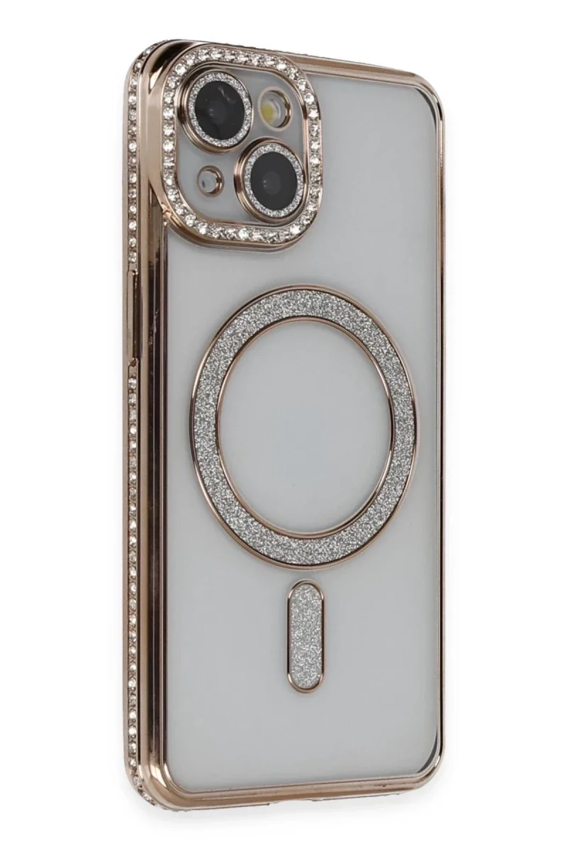 Apple iPhone 13 Kılıf Joke Simli Magneticsafe Kılıf - Gold