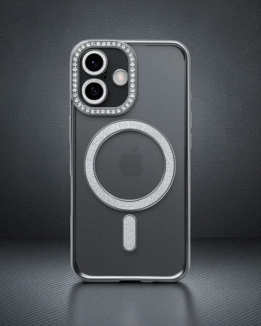 Apple İphone 16 Plus Kılıf Joke Simli Magneticsafe Kılıf - Gri