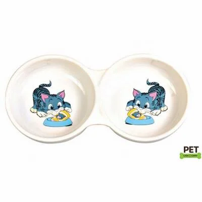 İkili Porselen Kedi Mama Su Kabı 2x0,15 Lt