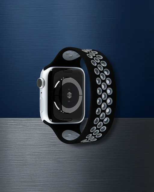 Apple Watch 42mm Ayarlı Delikli Silikon Kordon - Siyah-gri